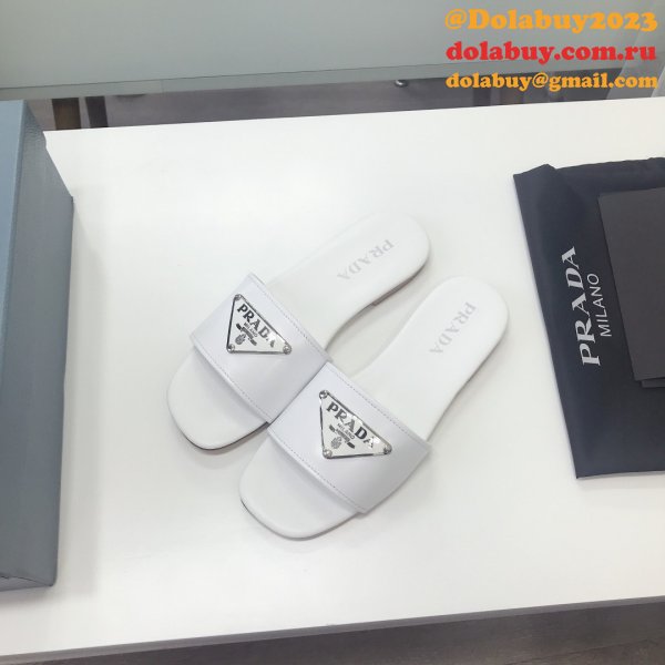 Replica Prada Logo cutout White And Black Calfskin leather sandals