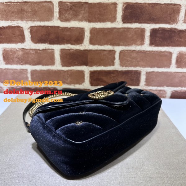 Black Velvet 443497 Gucci GG Marmont Matelassé Shilder Replica Bag