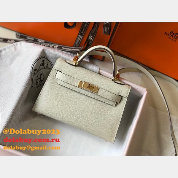 Replica Hermes Mini Kelly Handbag Epsom leather Off white