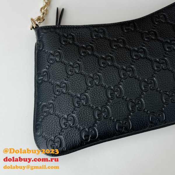 Gucci Designer Fake GG Emblem Medium Shoulder 815277 Black Bag