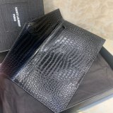 YSL Top Quality Clutch in embossed crocodile shiny black leather