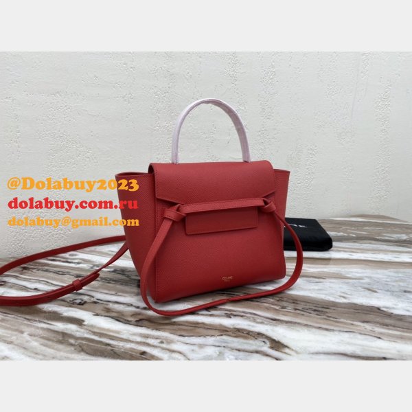 Celine cheap nano belt red bag in grained calfskin