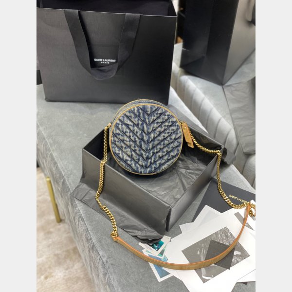 Saint Laurent Fake Vinyle round camera bag 610436 chevron-quilted