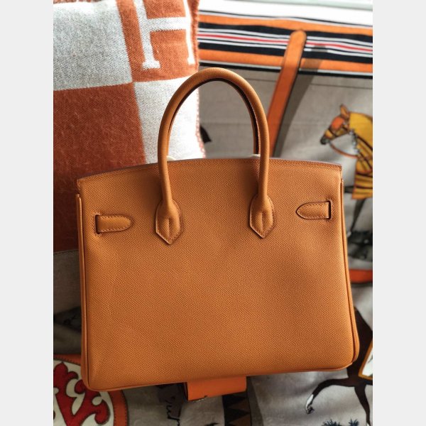 Hermes Birkin Epsom leather Handbags Orange Silver