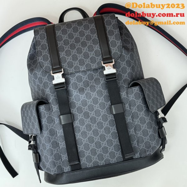 Gucci Men 792080 GG Designer Replicas Backpack In Black GG Supreme