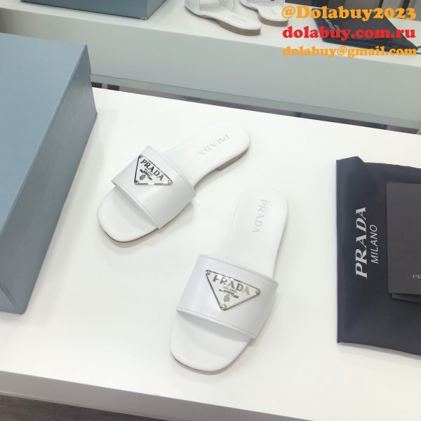 Replica Prada Logo cutout White And Black Calfskin leather sandals