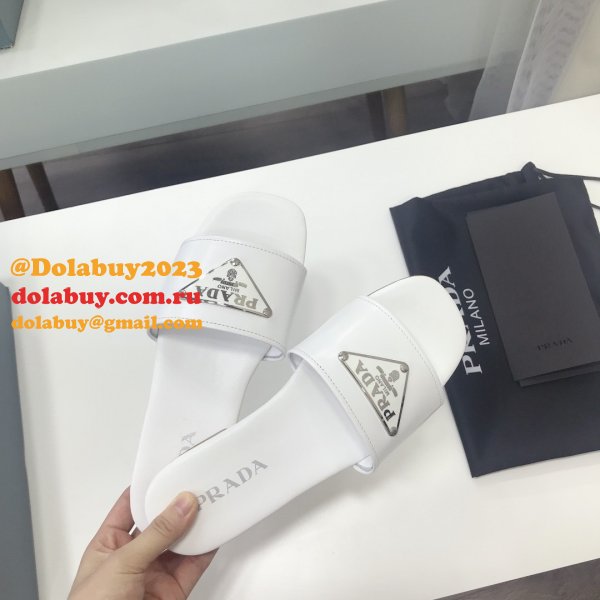 Replica Prada Logo cutout White And Black Calfskin leather sandals