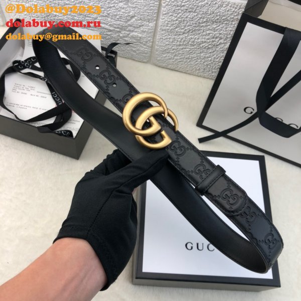 Copy Gucci Perfect Leather 7 Star 3.0cm Belts Black