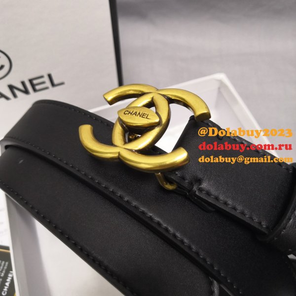 Fashion Replica CC Leather Belt With 3cm Black