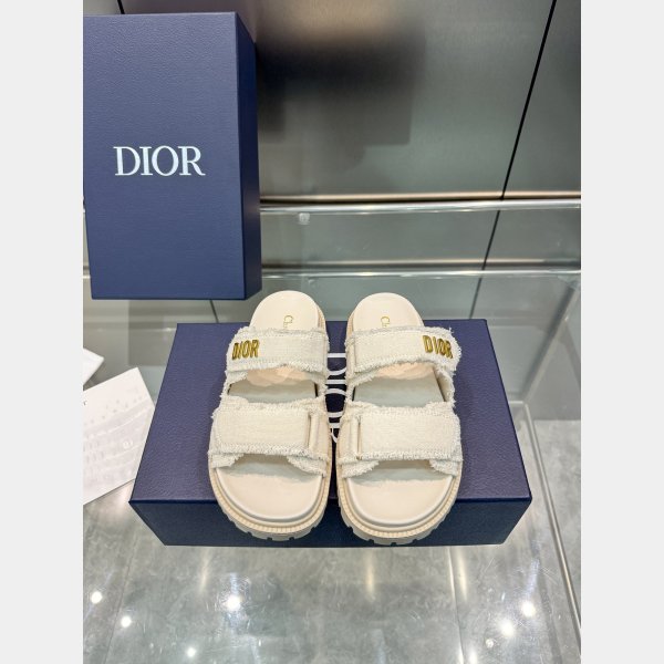 High Quality dior Fringed Cotton Canvas Dioract Slide