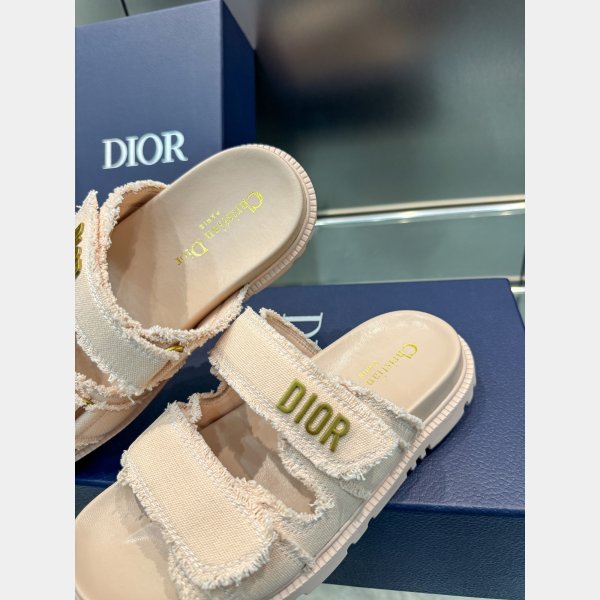 High Quality dior Fringed Cotton Canvas Dioract Slide