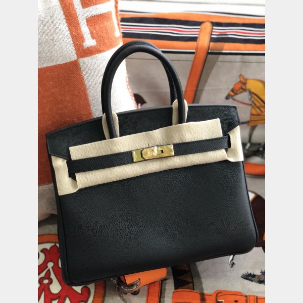 Hermes Birkin Epsom leather Handbags Black Golden