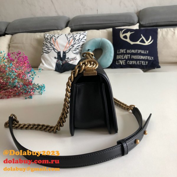 High Quality CC Le Boy Replica Best Black Bags lambksin 20cm