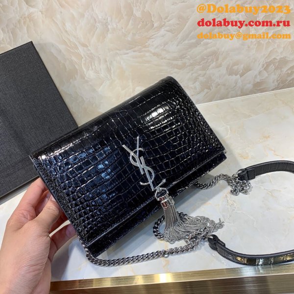 Replicas YSL Monogram chain wallet black 19cm grain de poudre