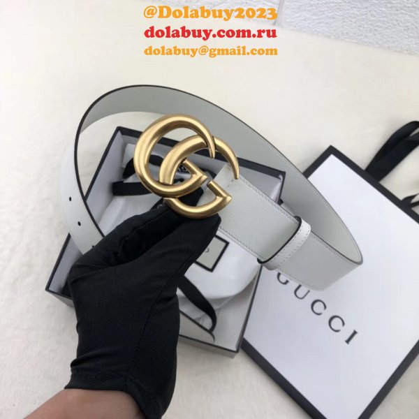 Best Gucci Replica Leather Belt With Double G White Buckle