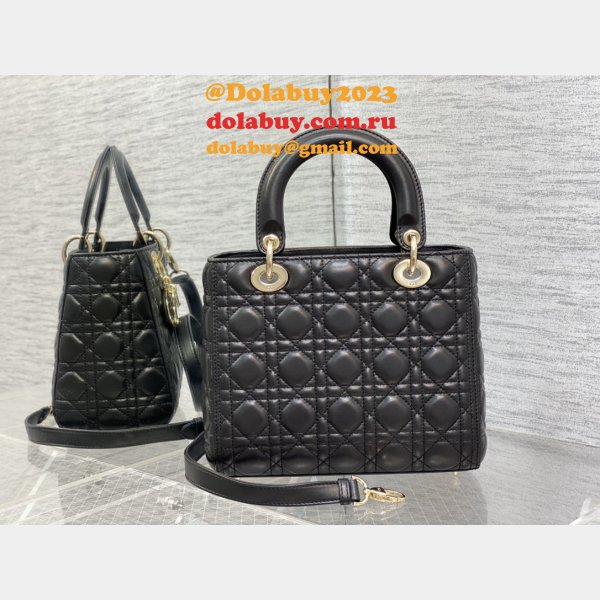 Perfect Quality Replica Lady Dior 24cm Dolabuy Black Handbag