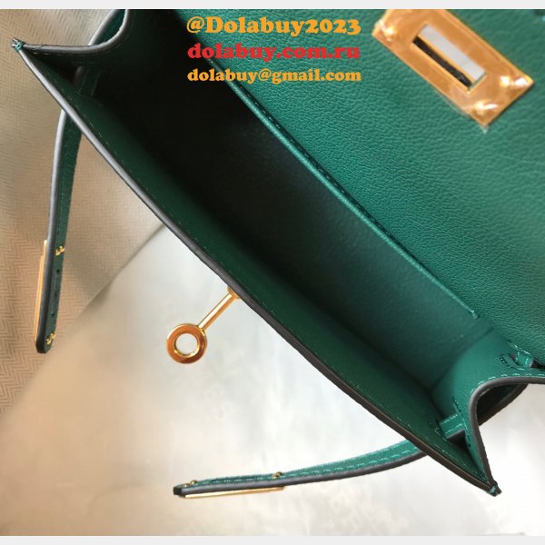 Hermes Mini Kelly Replica Army Green Handbag Epsom leather