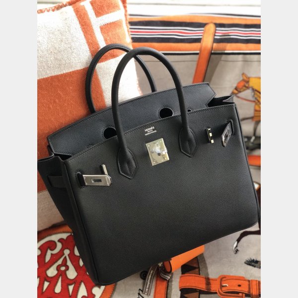 Hermes Birkin Epsom leather Handbags Black Silver