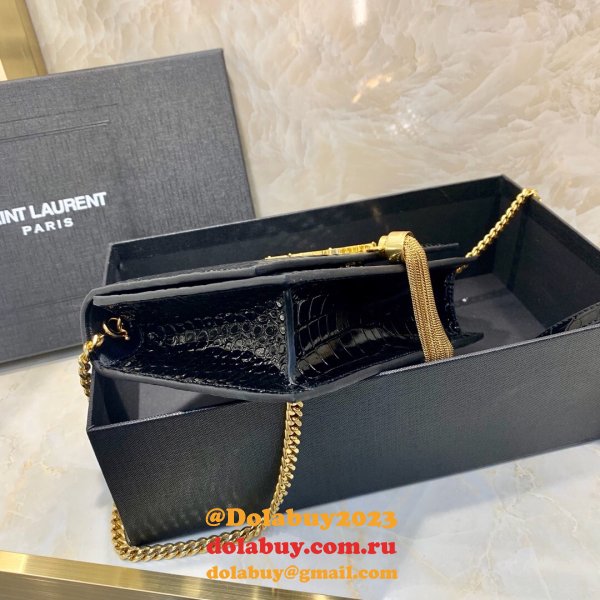 Replicas YSL Monogram chain wallet black 19cm grain de poudre