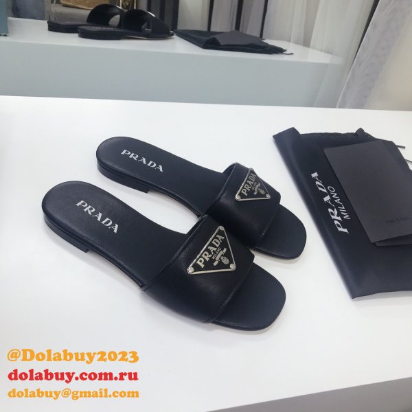 Replica Prada Logo cutout White And Black Calfskin leather sandals