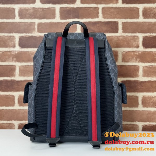 Gucci Men 792080 GG Designer Replicas Backpack In Black GG Supreme