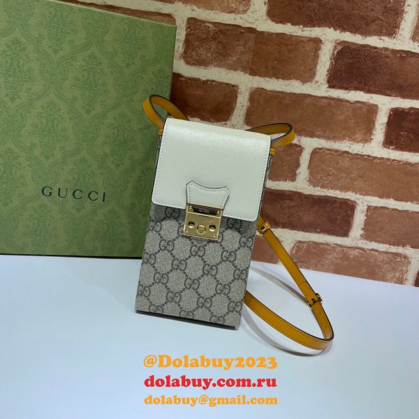 Replica Best Gucci 658229 Padlock mini bag in beige and ebony GG Supreme