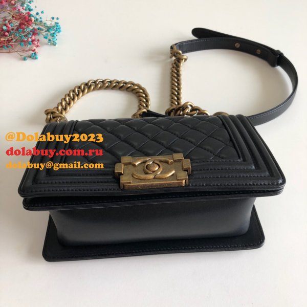 High Quality CC Le Boy Replica Best Black Bags lambksin 20cm