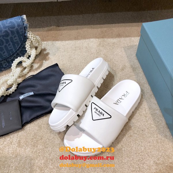 Replica Prada Black And White Leather slides