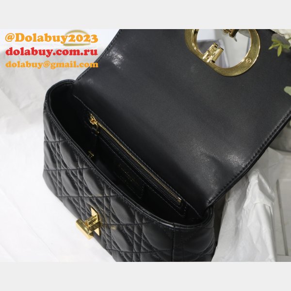 Wholesale Dior Caro 20cm Bag Black Supple Cannage Calfskin