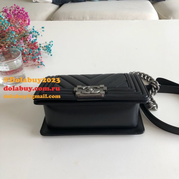 Luxury CC V Le Boy Replica 7 Star Black Bags lambskin 20cm